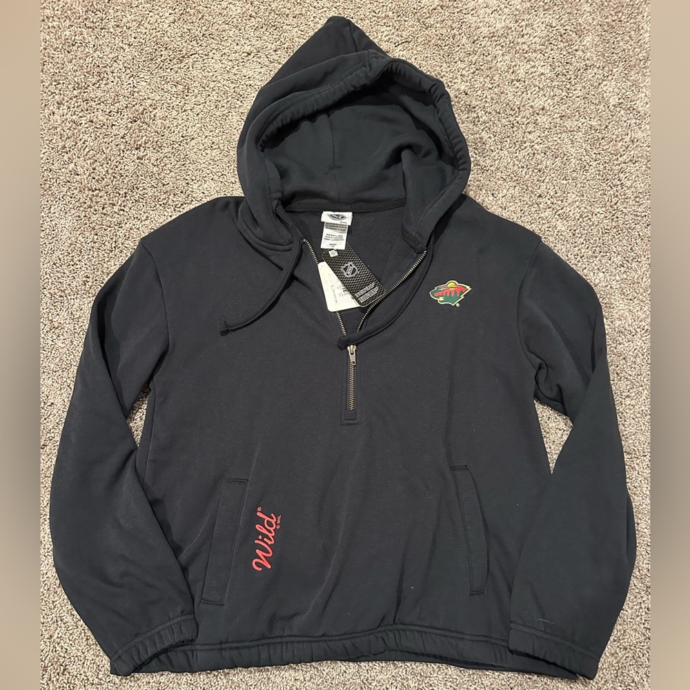 NWT Minnesota Wild Black Crop Half Zip Hoodie Small